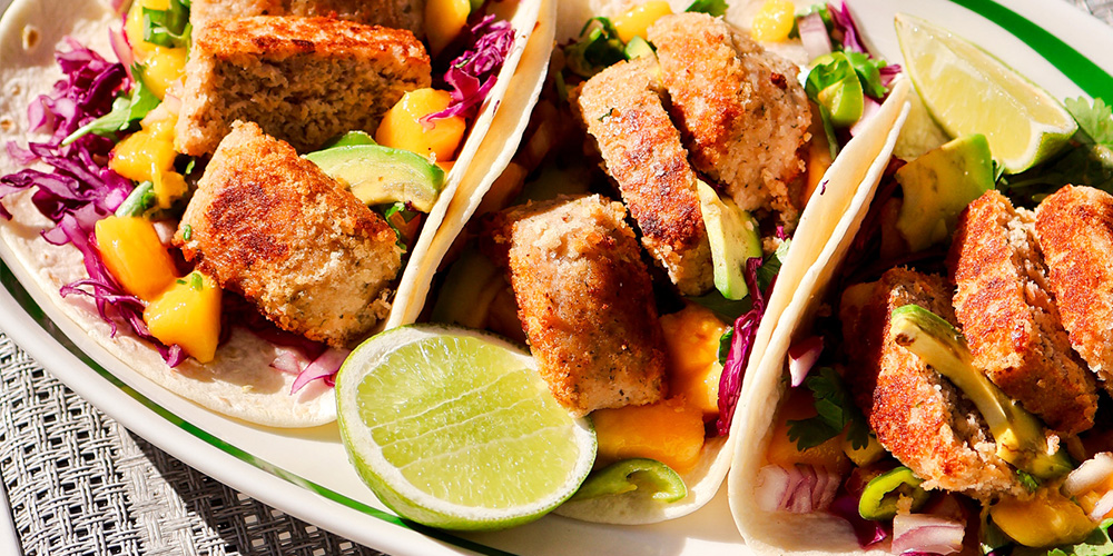 Salmon Patty Tacos with Mango and Coriander Salsa | Olgas Fine Foods